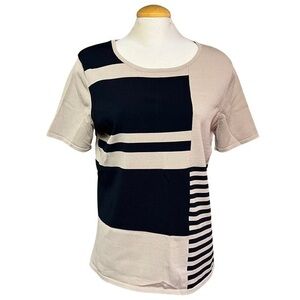 Women’s Large Black & Tan Striped Tee | No Tags | GUC